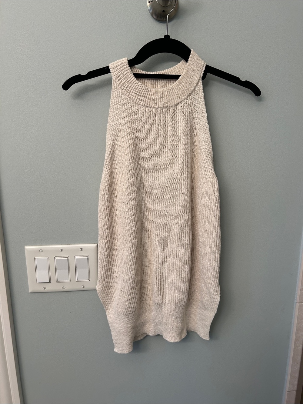 AllSaints Cream Ribbed Knit Halter Sweater